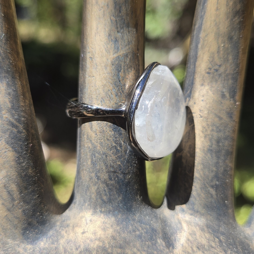Moonstone Natural HUGE 24k Sterling & Rhodium Ring Sz8 - Picture 4 of 8